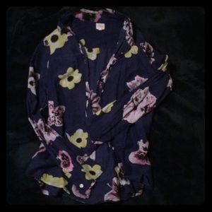 J. Crew navy floral button down shirt. Sz M